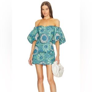 RHODE Off-Shoulder Blue and Green Mini Dress
